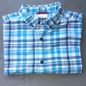 Columbia Plaid‎ Print Collared Short Sleeve Button Down Shirt